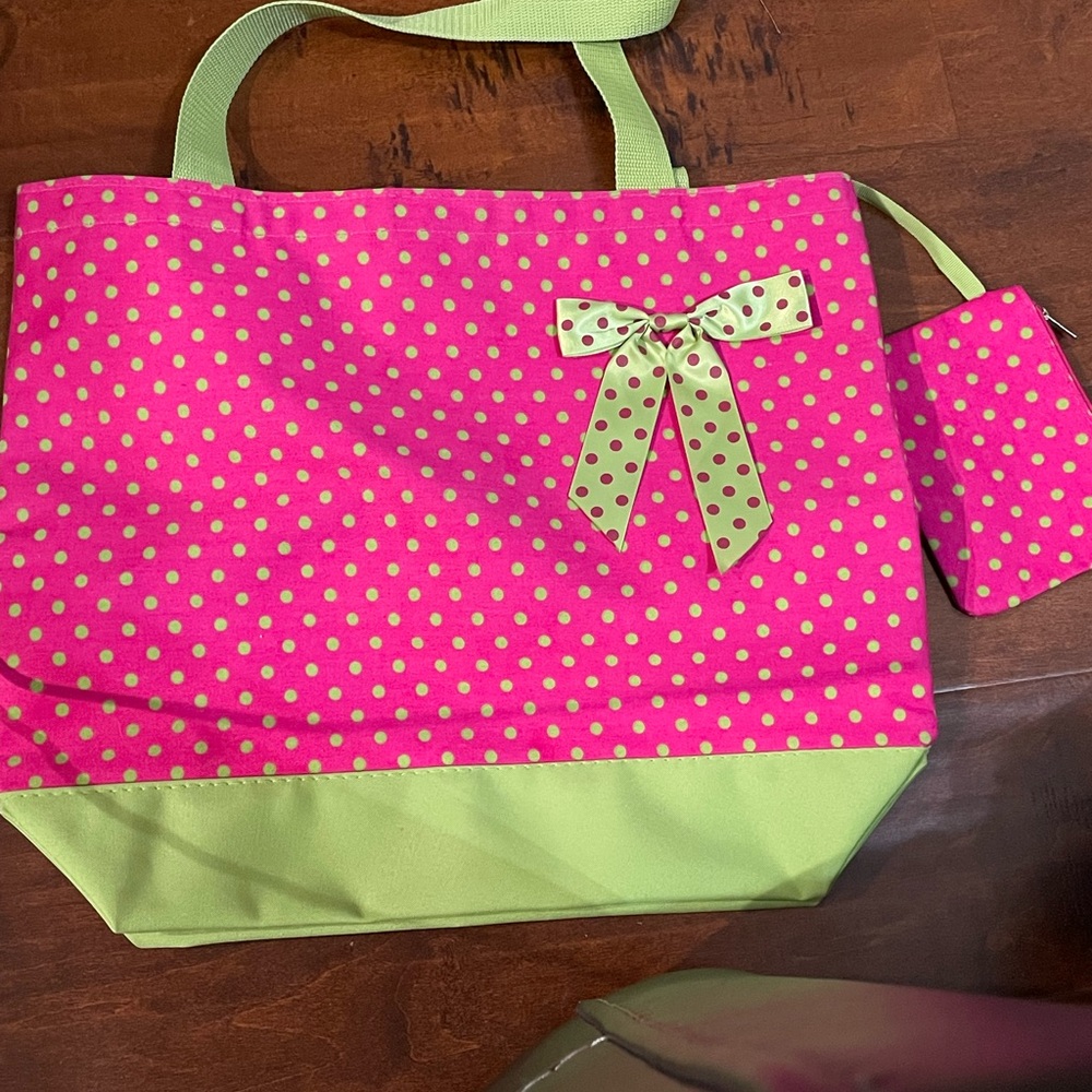 Pink and Green Polka Dot Tote Bag